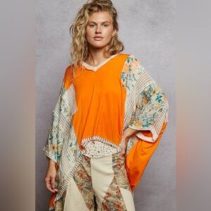 POL Orange Floral Patchwork Tunic